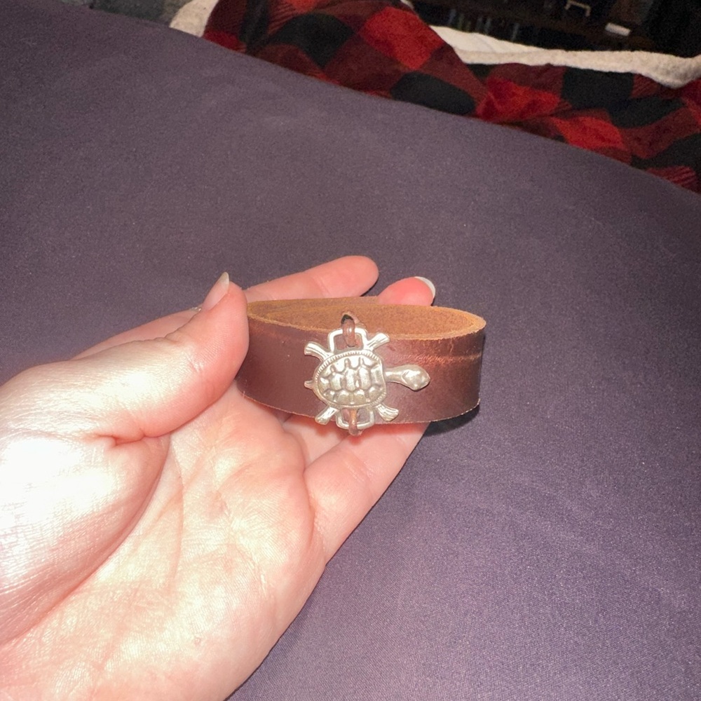 Brown Leather Bracelet with Silver Turtle Charm